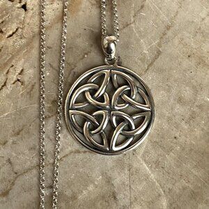 Sterling Silver 925 PAJ Round Celtic Trinity Knot Pendant Necklace 18" Chain